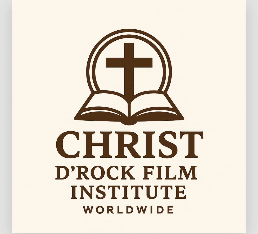 Christ D'Rock Film Institute Worldwide cross and open Bible logo